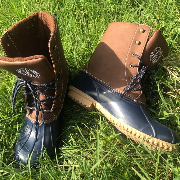 womens monogrammed duck boots